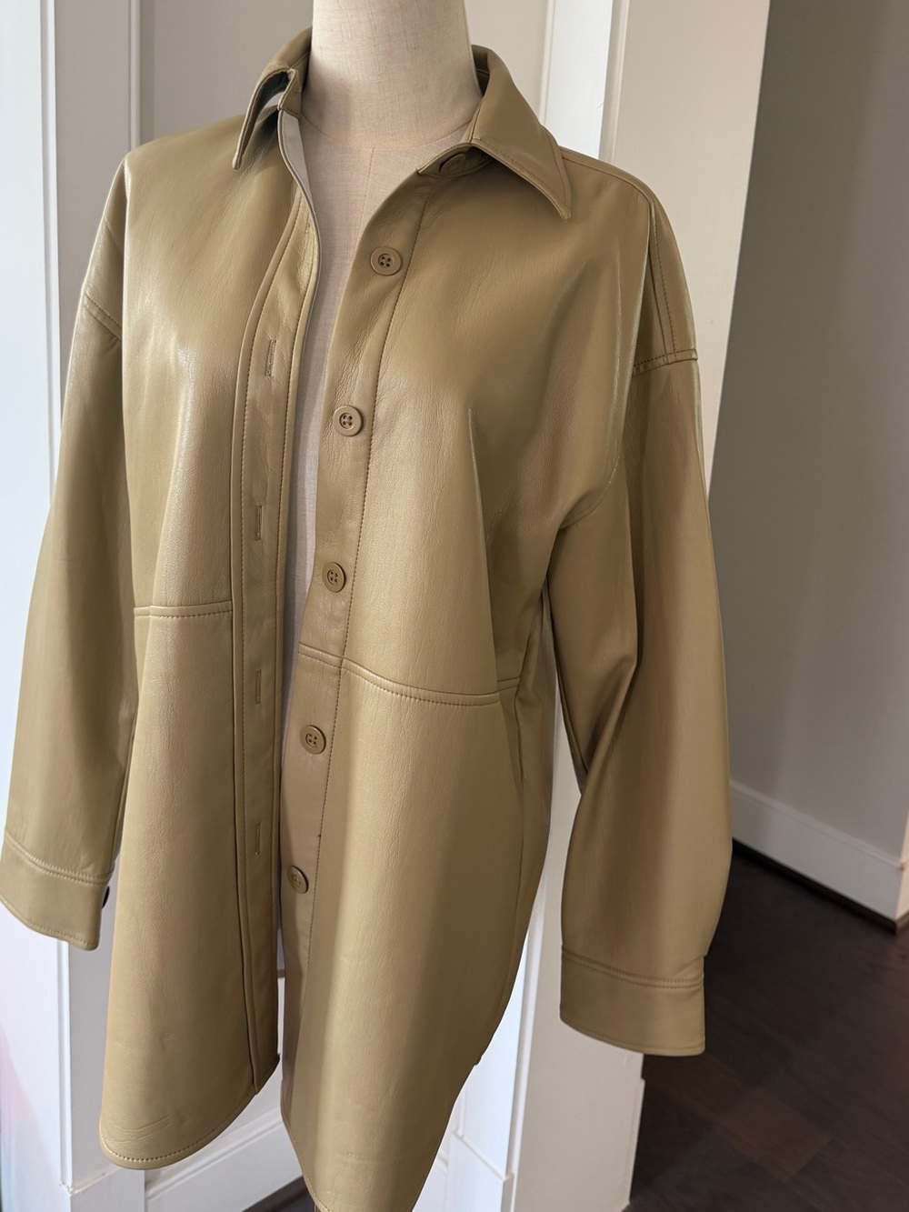 Aritzia Babaton Olive Green Faux Leather Shacket Jacket